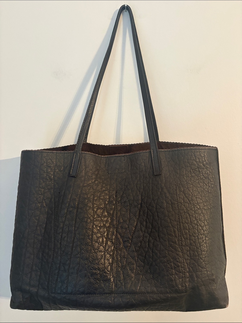 B May Leather Pebbled Embossed Brown The Tote Dust Bag Classic Minimalist
